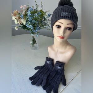 UGG Charcoal Knit Beanie and Gloves Set